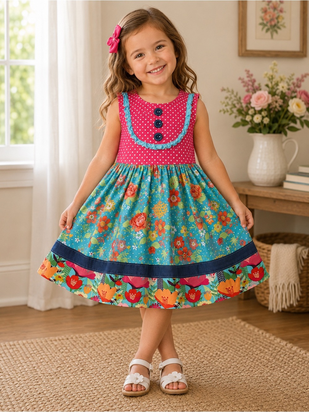 Matilda Jane Camp MJC Green Garden Dress: pink, blue, green, polka dot, floral